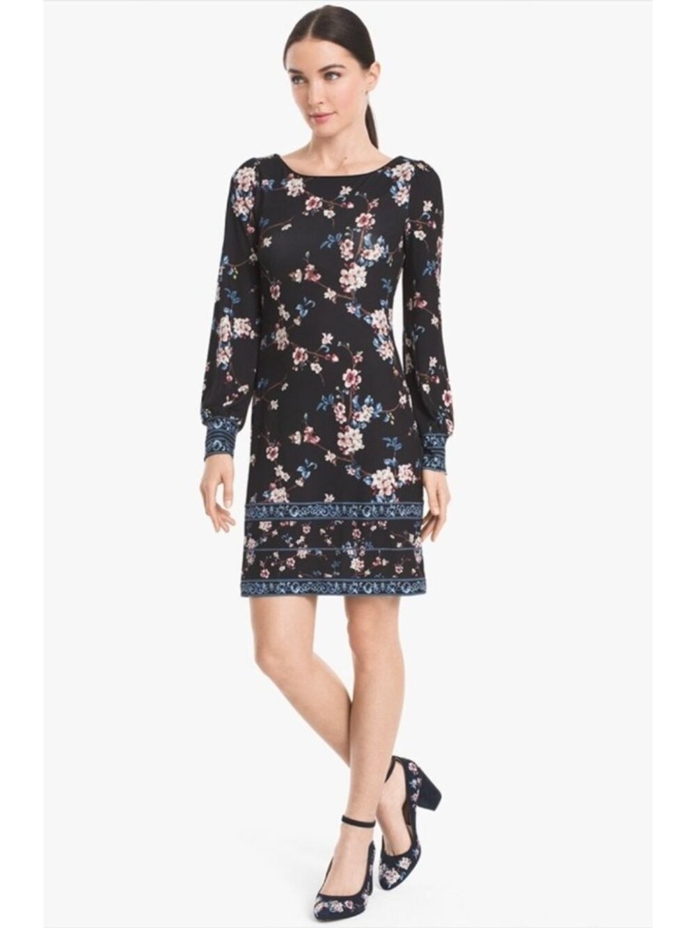 White House Black Market Black Cherry Blossom Floral Print Shift Sheath Dress M